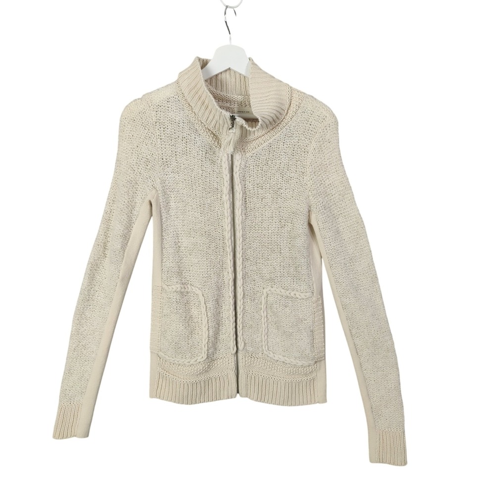 Sleeping on Snow Anthro Alpaca Wool Linen Zip Cardigan Knit Pockets Womens Small
